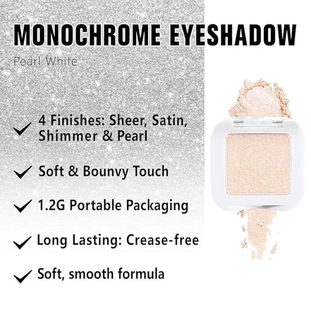 Kaely Pressed Single Eyeshadow Makeup, Pearl White Glitter Highly Pigmented Monochrome Eye Shadow Palette, Waterproof Neut...