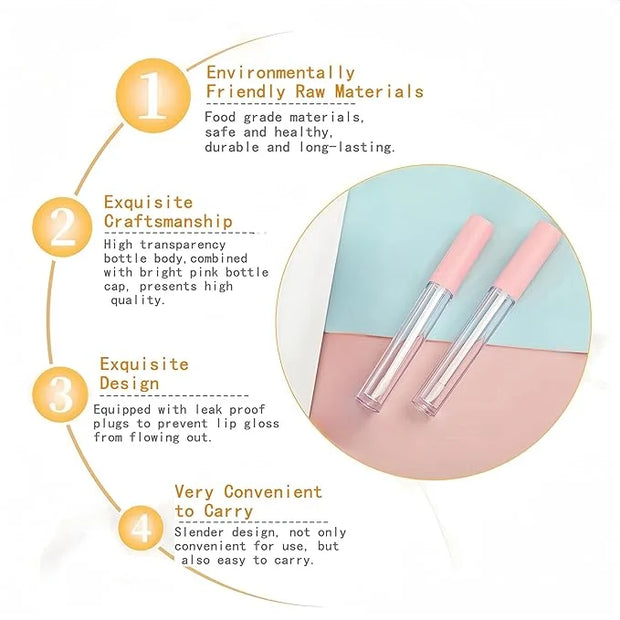 10cm Empty Lip Gloss Tubes With Wand Lipgloss Tubes Cute With Pink Lids Lip Balm Bulk Refillable Cosmetic Containers Diy L...