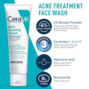 CeraVe Acne Skin Care Set, 5oz Acne Foaming Cream Cleanser + 1oz Resurfacing Retinol Serum + 2oz AM Facial Moisturizing Lo...