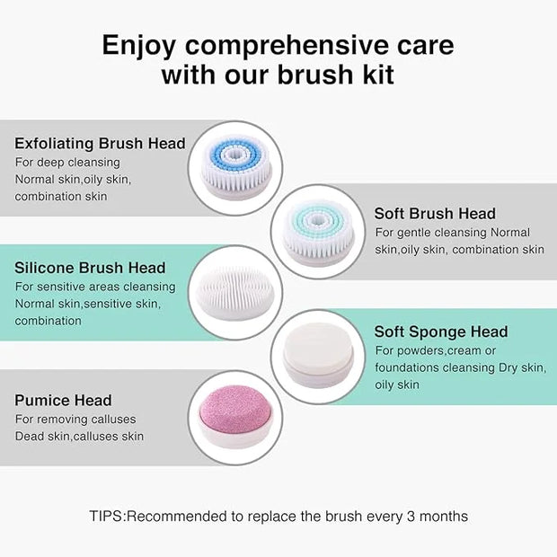 Face Scrubber Exfoliator,Facial Cleansing Brushes Rechargeable IPX7 Waterproof with 5 Brush Heads,Electric Face Spin Brush...