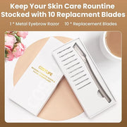 Eyebrow Razor Dermaplaning Tool with 10 Blade Refills Exfoliating Face Razors for Women Facial Razor for Peach Fuzz and Ey...