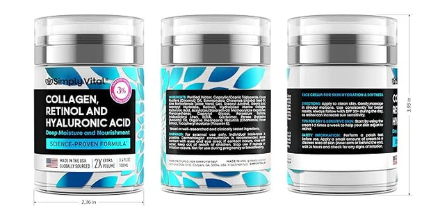 SimplyVital Collagen, Retinol & Hyaluronic Acid Cream - Anti-Aging Retinol Cream for Face, Neck & Décolleté - Made in USA ...