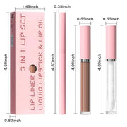 3-in-1Natural Nude Matte Lip Stain Kit | Waterproof Lip Liner + Hydrating Matte Lip Gloss + Nourishing Lip Oil | Long Last...