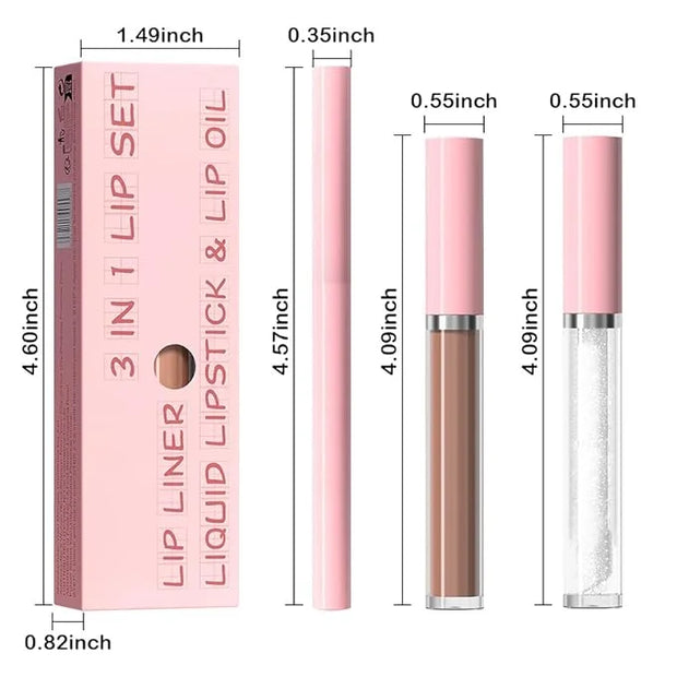 3-in-1Natural Nude Matte Lip Stain Kit | Waterproof Lip Liner + Hydrating Matte Lip Gloss + Nourishing Lip Oil | Long Last...