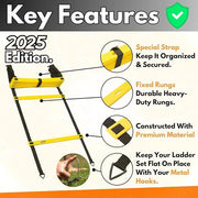 Invincible Fitness Agility Ladder Set - Enhance Speed 10 Cones, 4 Hooks, 3 Resistance (15ft) - Product Image