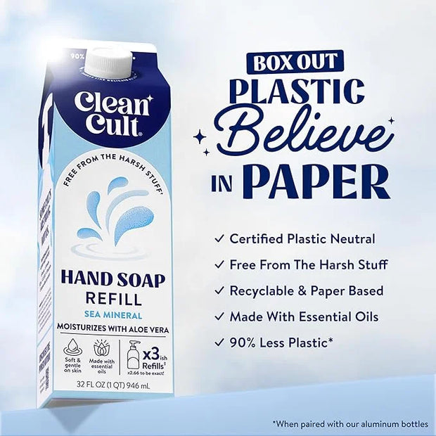 Cleancult - Liquid Hand Soap Refills - Sea Minerals - Gentle On Sensitive Skin - Made with Aloe Vera & Essential Oils - Ec...