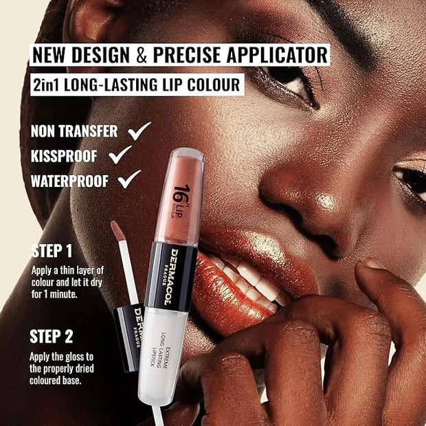 Dermacol NEW 16-Hour Lip Colour, Highly Pigmented Glossy Lip Stain, Two-Phase Lip Plumper Gloss, Kissproof Lip Makeup Prod...