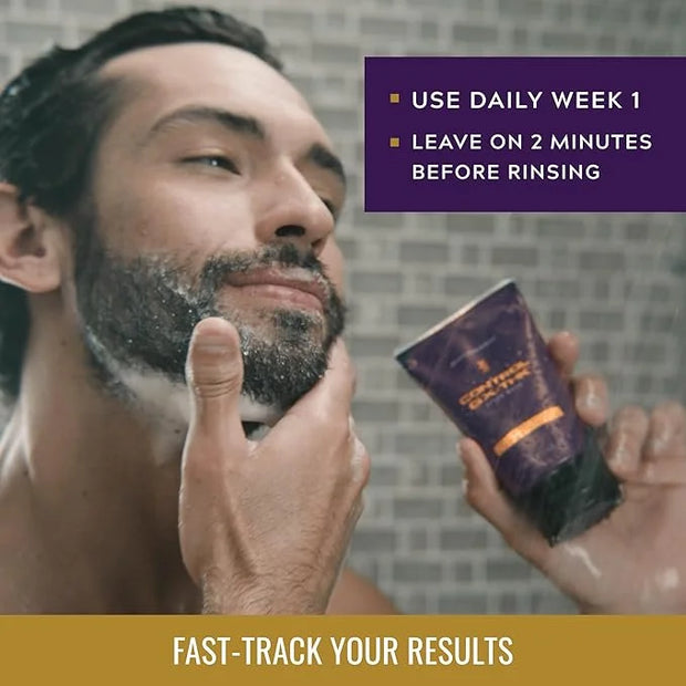 JUST FOR MEN Control GX + THK Thickening Beard Wash with Grey Reduction, Alpha Keratin Helps Beard Growth, Thickens Hair U...