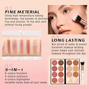 16 Colors Blush Contour Highlighter Makeup Palette with Brush, Matte Mineral Face Blush Powder for Cheek, Bright Shimmer I...