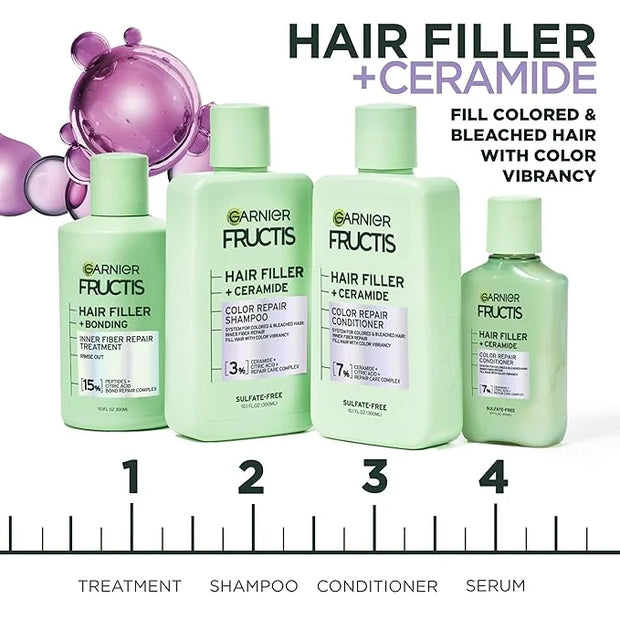 Garnier Fructis Hair Filler Color Repair Shampoo with Ceramide, Smoothing & Sulfate Free Shampoo for Colored, Bleached Hai...