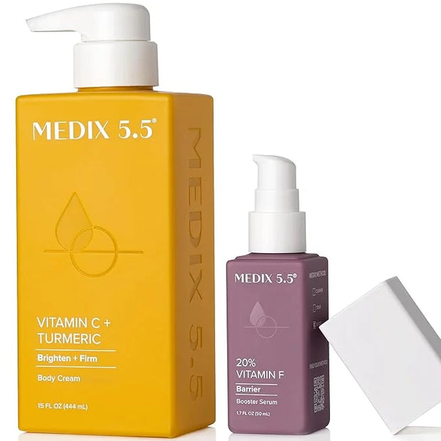 MEDIX Vitamin C Cream + Vitamin F Booster Serum Body Lotion Moisturizer 2PC Skin Care Set | Firming & Brightening Cream Di...
