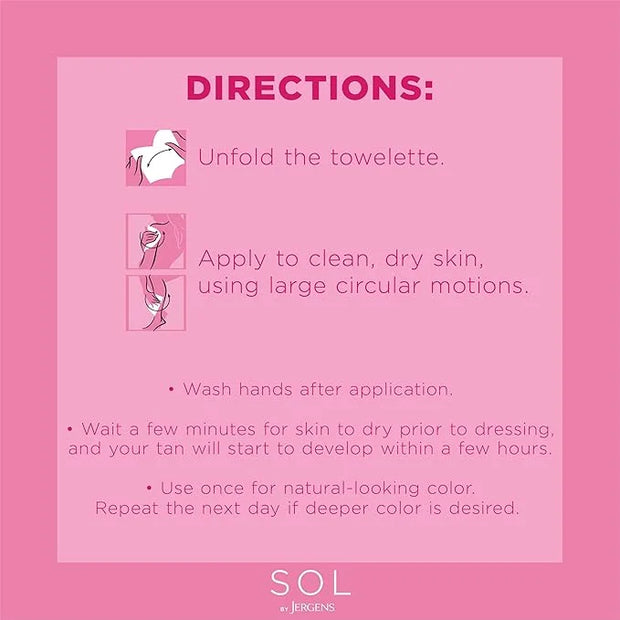 SOL by Jergens Full Body Self Tanner Towelettes, Streak-free Natural-Looking Sunless Tanning Wipes, 6 Count, Infused with ...