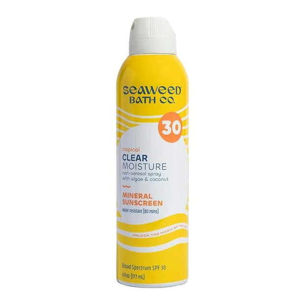 Seaweed Bath Co. Clear Moisture Mineral SPF 30 Broad Spectrum Sunscreen Spray, 6 Ounce, Sustainably Harvested Seaweed, Alg...