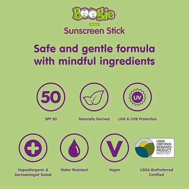 Baby Sunscreen Stick by Boogie, Mineral Sunscreen SPF 50, Travel Size Sunblock for Kids, FSA/HSA Eligible, Zinc Oxide, Wat...