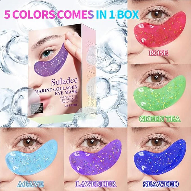 Multi-Colored Collagen Spa Under Eye Mask, 20 Pairs - Under Eye Patches for Puffy Eyes&Dark Circle Dry Skin, Reduce Fine L...