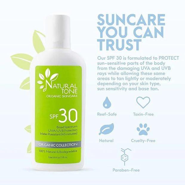 SPF30 Broad Spectrum Natural Sunscreen, Soothing and Hydrating Mineral Sunscreen, Vegan, Paraben-Free Sunblock, Water-Resi...