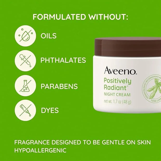 Aveeno Positively Radiant Moisturizing Face & Neck Night Cream with Tone Correcting Soy & Niacinamide, Night Cream Targets...