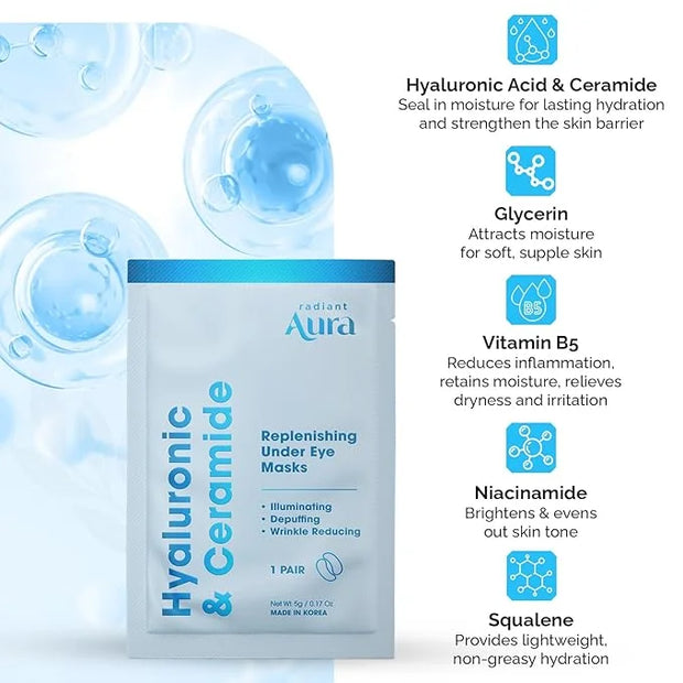 Under Eye Patches with Hyaluronic & Ceramide- Dermatologist Tested Korean Eye Gel Patches for Dark Circles & Puffiness -Il...