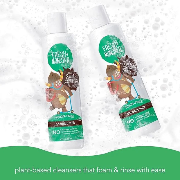 Fresh Monster 2-in-1 Kids Shampoo & Conditioner, Toxin-Free, Hypoallergenic, Tear-free Shampoo & Conditioner for Kids, Coc...