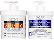 Advanced Clinicals Brightening Vitamin C Body Cream + AHA Exfoliating 10% Glycolic Acid & Lactic Acid Lotion 2PC Skincare ...