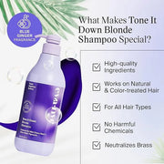 EVANYC Tone It Down Blonde Hair Shampoo, 1 L, Purple for Eliminating Brass & Yellow Tones, Vegan - Product Image