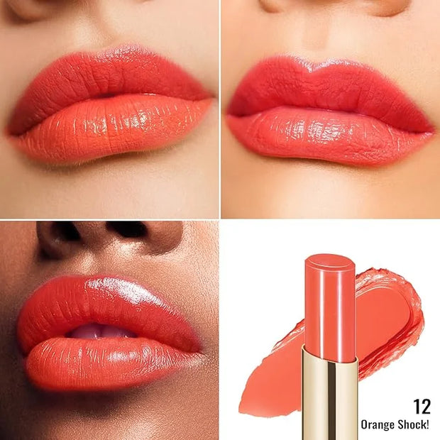 Oulac Moisturizing Shine Orange Red Lipstick for Women - 2 in 1 Orange Red Glossy Tinted Lip Balm, Hydrating Winter Lipsti...