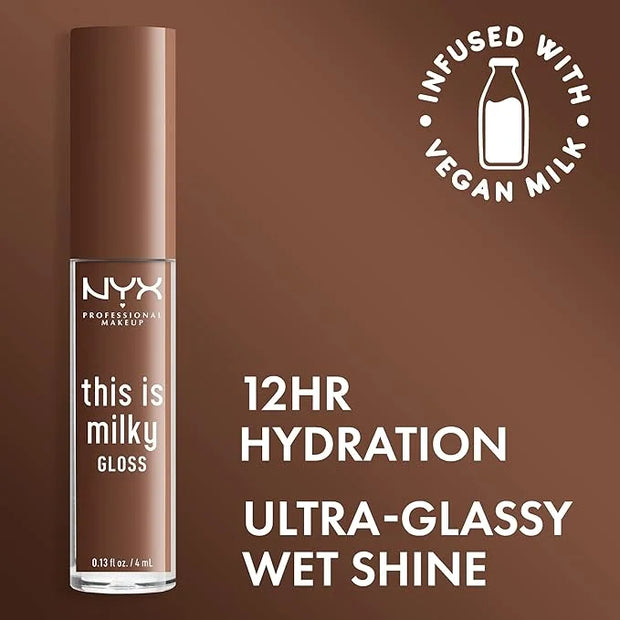 NYX PROFESSIONAL MAKEUP This Is Milky Gloss, Vegan Lip Gloss, 12 Hour Hydration - Milk The Coco (Chocolate Brown) - Produc...