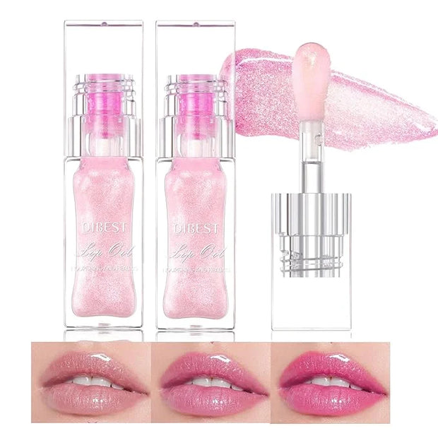 2Pcs Magic Color Changing Lip Oil,Big Brush Hydrating Glimmer Lip Oil,Long Lasting Moisturizing Smooth Non-Sticky Lip Glos...