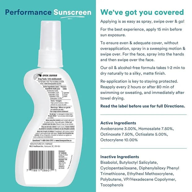 KINeSYS Fragrance Free Clear Spray Sunscreen for sensitive skin, SPF 50, Hypoallergenic, Broad Spectrum UVA/UVB protection...