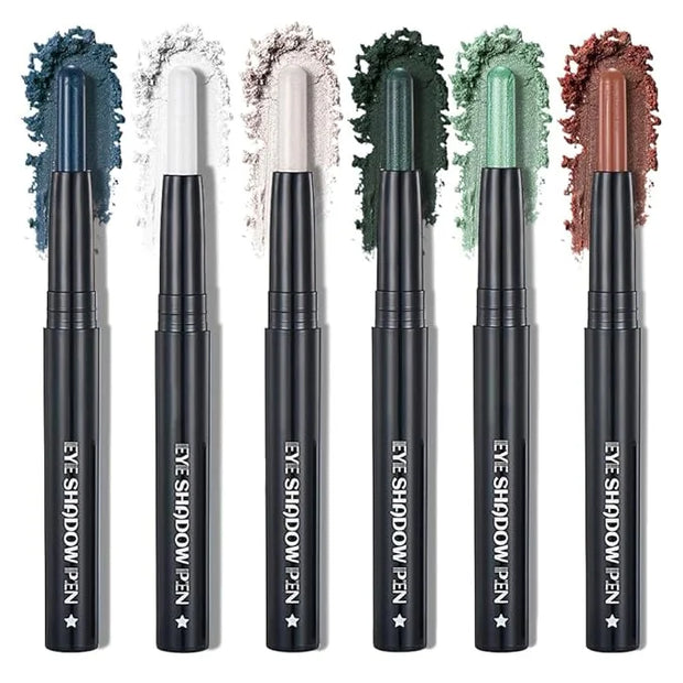 6Pcs Cream Eyeshadow Sticks Set, Champagne Pearl Brown Cocoa Stone Green Sliver Shimmer Matte Waterproof Eye Brightener St...