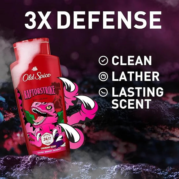 Old Spice Cleansing Body Wash for Men, 3X Defense, 24/7 Shower Fresh with Lasting Scent, 2-in-1 Body & Face Wash, Raptorst...