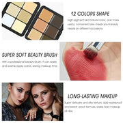 12 Colors Cream [Contour Concealer Foundation] Makeup Palette for Cheeks - All in One Makeup Palette Kit with Brush, Natur...