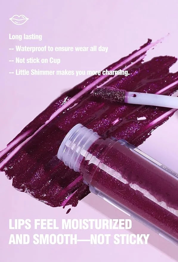 Shimmer Lip Gloss,Shine Liquid Lipstick Glossy Shimmer Finish, Glitter Sparkly Smooth Primer Lip Tint,Moisturizing Matte L...
