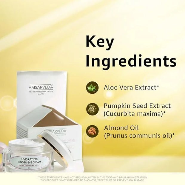 Amsarveda Hydrating Under Eye Cream - Enriched with Beneficial Ingredients from Aloe Vera, Pumpkin Seed & Almond Oil, Redu...
