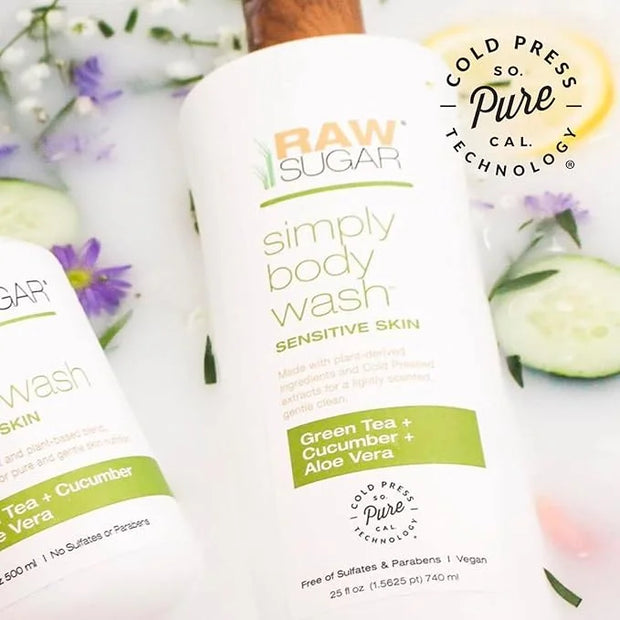 RAW SUGAR Simply Body Wash, (25 Fl Oz, Pack of 1) Bath Soap, Formulated without Sulfates & Parabens (Green Tea + Cucumber ...