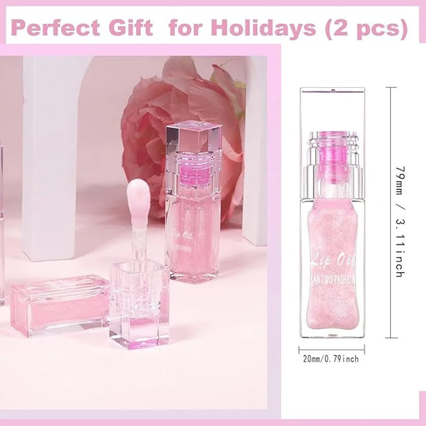 2PCS Magic Color Changing Lip Oil - Big Brush, Long Lasting Shimmery, Warm Change Hydrating Lip Gloss - Product Image