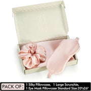 Vegan Silk Sleep Set, Silky Pillowcase with Large Scrunchie and Eye Mask for Hair and Skin, Self Care Essential Satin Nigh...