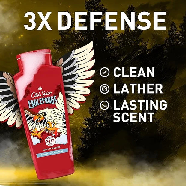 Old Spice Cleansing Body Wash for Men, 3X Defense, 24/7 Shower Fresh with Lasting Scent, 2-in-1 Body & Face Wash, Eaglefan...