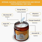 RaGaNaturals Natural Mango Butter Body Cream for Dry Skin for Women, Men - Tropical Plant-Based Hydrating Moisturizer with...