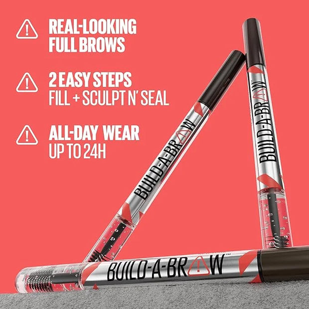 Maybelline Build-A-Brow 2-in-1 Brow Pen and Sealing Eyebrow Gel, Eyebrow Makeup for Real-Looking, Fuller Brows, Medium Bro...