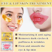 30PCS Lip Mask & Under Eye Mask, 24K Under Eye Patches for Puffy Eyes, Pink Lip Masks Skincare, Effectively Moisturizing t...