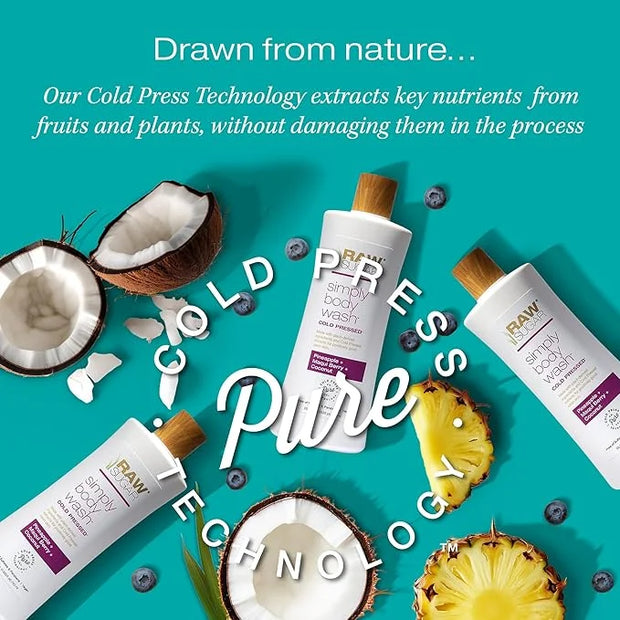 RAW SUGAR Simply Body Wash - Pineapple + Maqui Berry + Coconut, Moisturizing & Brightening Bath & Shower Gel, Sulfate-Free...