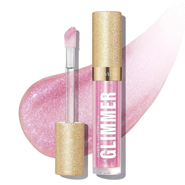 Revlon Super Lustrous Glimmer Gloss, Non-Sticky Lip Gloss, High-Shine Finish, Plant-Based Glitter, 002 Pink Prisma, 0.13 f...