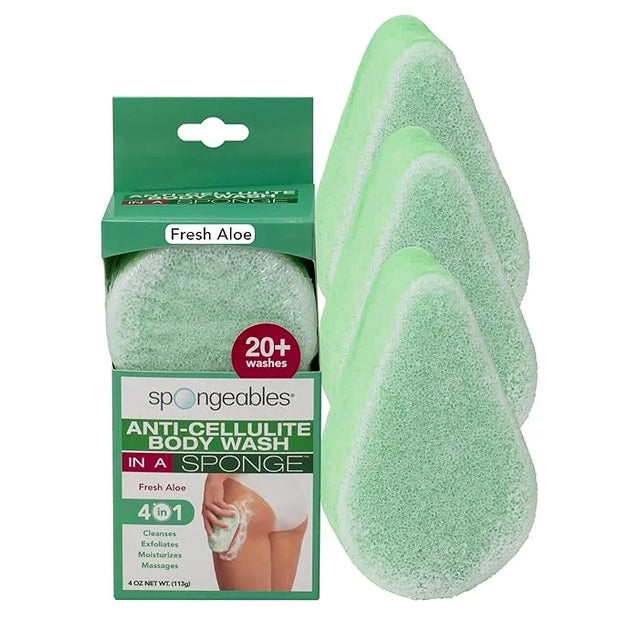 Spongeables Anti Cellulite Body Wash in a 20+ Wash Sponge, Fresh Aloe, 3 Count - Product Image