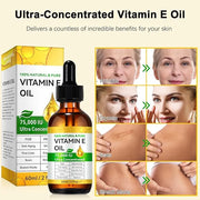 2PCS Natural Vitamin E Oil for Skin, 75,000 IU Ultra Concentrated Vitamin E Oil for Face, Hair and Scars, Moisturizing Dry...
