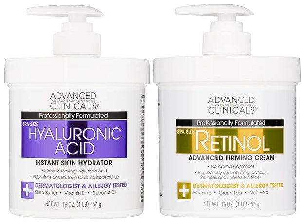 Advanced Clinicals Retinol Body Cream + Hyaluronic Acid Moisturizer 2pc Skincare Set | Face Cream & Body Lotion For Women ...