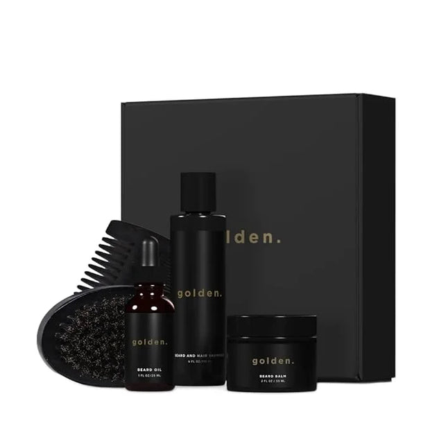Golden Grooming Co. Ultimate Beard Care Kit for Men | Includes Beard & Hair Shampoo, Beard Balm, Beard Oil, Comb & Brush |...
