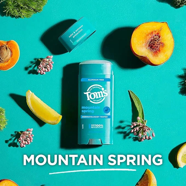 Tom’s of Maine Mountain Spring Natural Deodorant for Men and Women, Aluminum Free, 3.25 oz, 2-Pack - Product Image