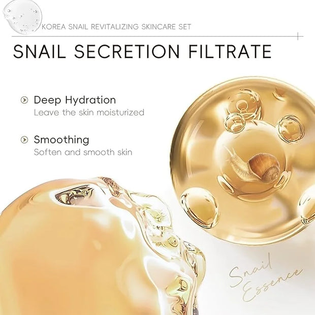 Snail Korean Skin Care Set - All About Snail Mucin Kit, Skin Care Kit with Cleanser, Toner, Serum, Eye Cream, Face Cream, ...