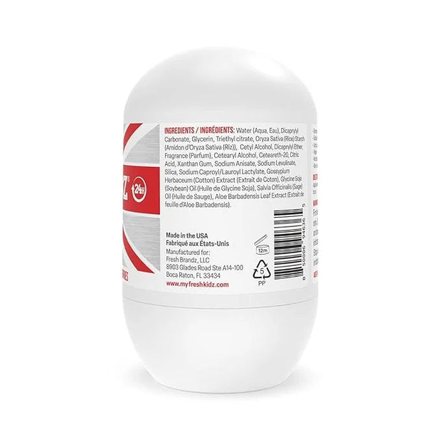 Fresh Kidz Roll On Deodorant for Kids and Teens - Baking Soda and Aluminum-free 24 Hour Protection for Sensitive Skin - Bo...